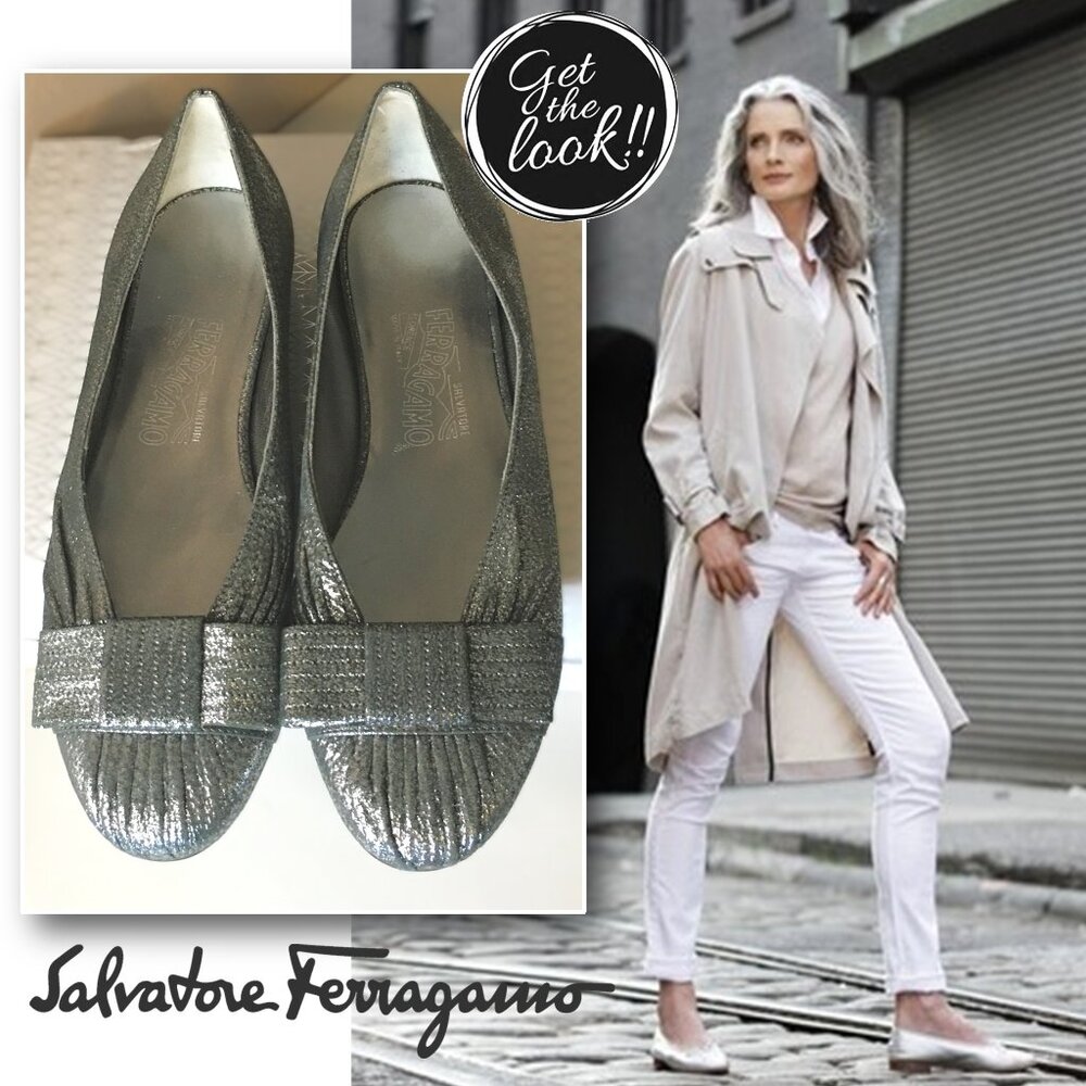 SALVATORE FERRAGAMO Metallic "Regale' Ballet Flats - NWOB ✧･ﾟ: *✧･ﾟ:*